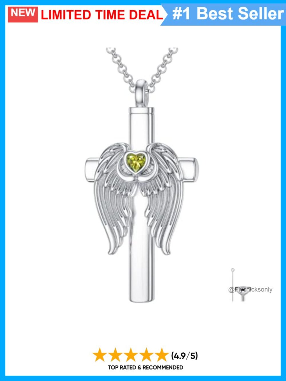 925 Sterling Silver Cross Urn Necklace Angel Wing Ashes Memorial Pendant